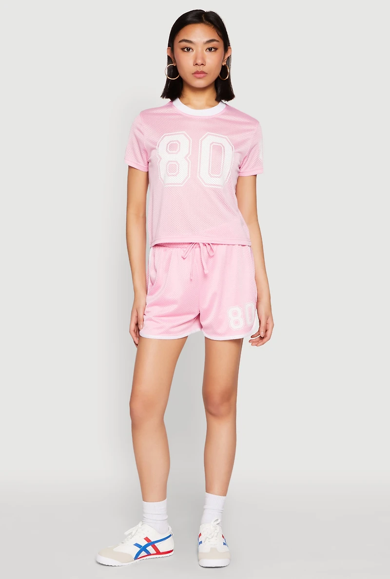 Womens Contrast Trim Jersey Mesh Dolphin Shorts, Pink, Size M