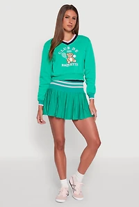Womens V Neck Graphic Varsity Sweatshirt, Green, Size XL