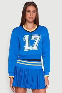 V Neck Graphic Varsity Sweatshirt
