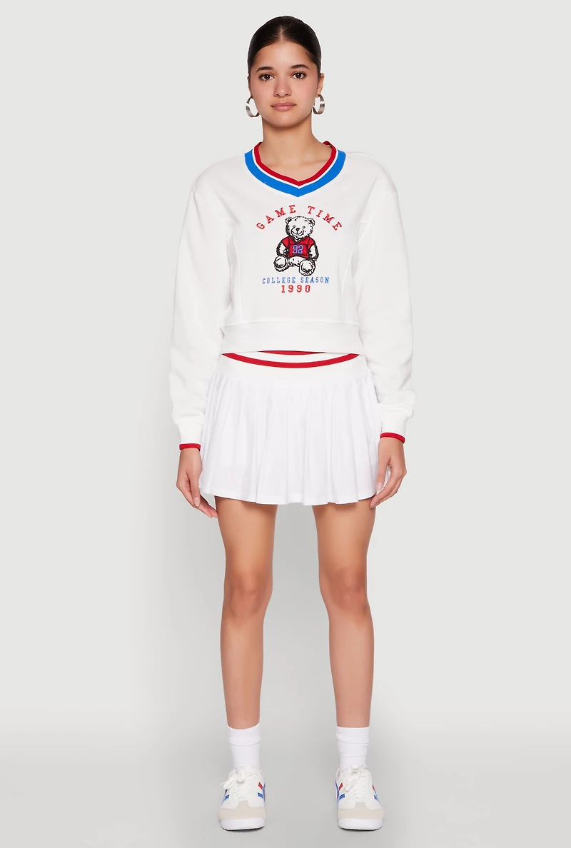 Womens Varsity Stripe Waistband Tennis Skirt, White,