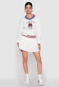 Womens Varsity Stripe Waistband Tennis Skirt, White,