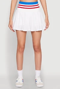 Womens Varsity Stripe Waistband Tennis Skirt, White,