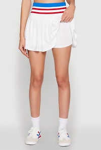 Womens Varsity Stripe Waistband Tennis Skirt, White,