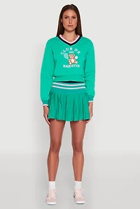 Womens Varsity Stripe Waistband Tennis Skirt, Green,