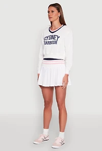 Womens Graphic V Neck Varsity Sweatshirt, White, Size S