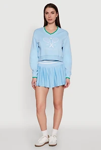 Womens Graphic V Neck Varsity Sweatshirt, Blue, Size L