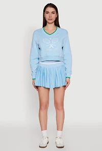 Womens Graphic V Neck Varsity Sweatshirt, Blue, Size L