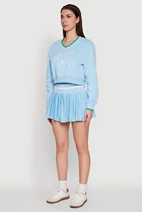 Womens Graphic V Neck Varsity Sweatshirt, Blue, Size L