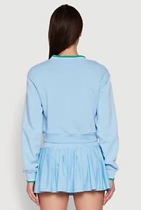 Womens Graphic V Neck Varsity Sweatshirt, Blue, Size XL