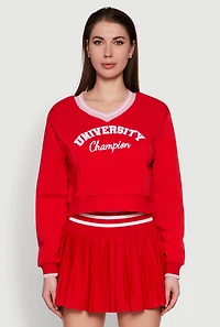 Graphic V Neck Varsity Sweatshirt