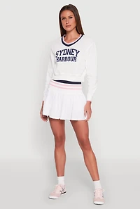Womens Varsity Striped Waistband Tennis Skirt, White, Size M