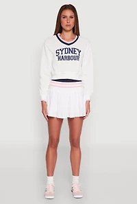 Womens Varsity Striped Waistband Tennis Skirt, White, Size M