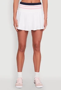 Womens Varsity Striped Waistband Tennis Skirt, White,