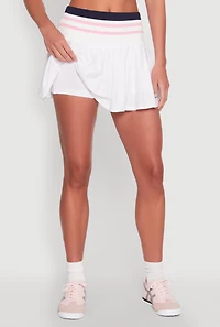 Womens Varsity Striped Waistband Tennis Skirt, White,