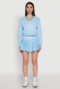 Womens Varsity Striped Waistband Tennis Skirt, Blue, Size XL