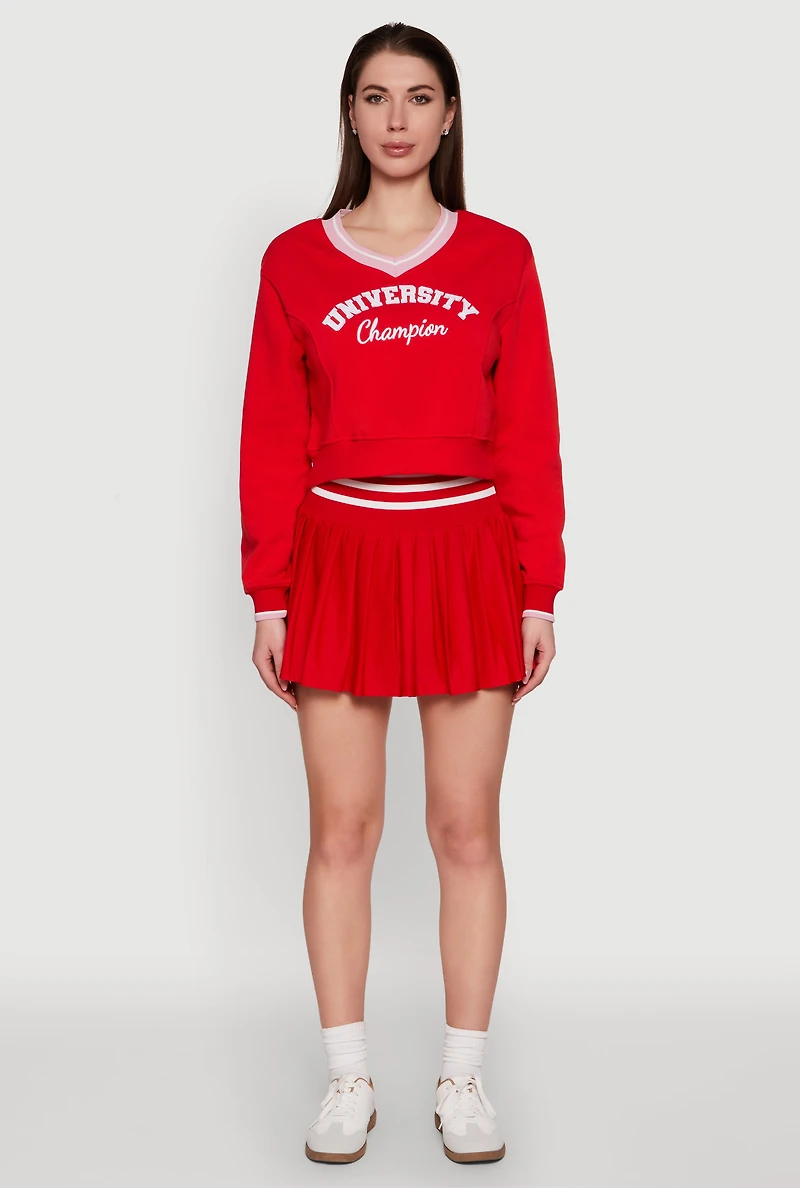 Womens Varsity Striped Waistband Tennis Skirt, Red,