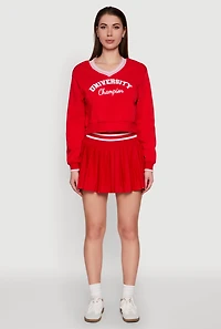 Womens Varsity Striped Waistband Tennis Skirt, Red,