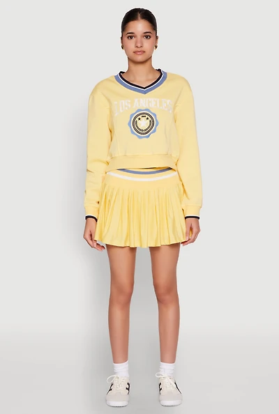 Womens Varsity Striped Waistband Tennis Skirt, Yellow, Size L