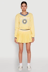 Womens Varsity Striped Waistband Tennis Skirt, Yellow, Size L