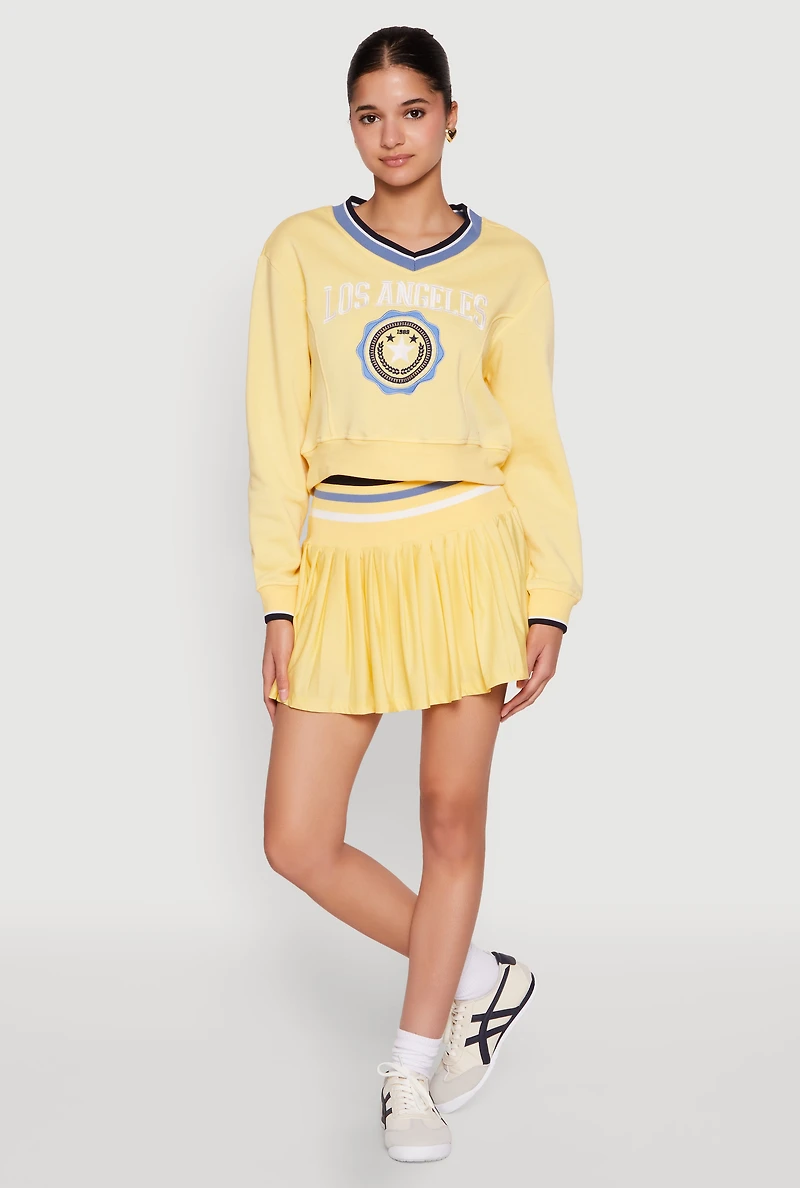 Womens Varsity Striped Waistband Tennis Skirt, Yellow, Size L