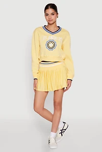 Womens Varsity Striped Waistband Tennis Skirt, Yellow, Size L