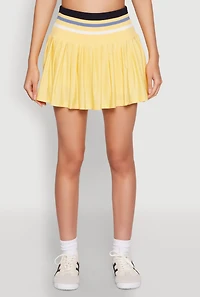 Womens Varsity Striped Waistband Tennis Skirt, Yellow, Size L