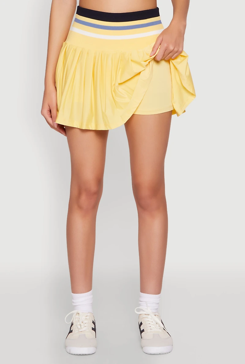 Womens Varsity Striped Waistband Tennis Skirt, Yellow, Size L