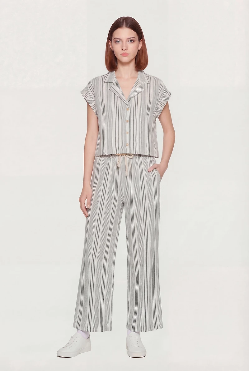 Striped Drawstring Waist Pull On Pants