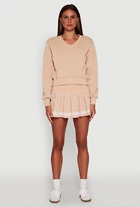 Womens Long Sleeve V Neck Sweatshirt, Beige, Size L