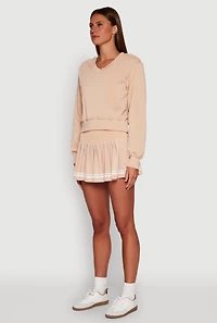 Womens Long Sleeve V Neck Sweatshirt, Beige, Size L