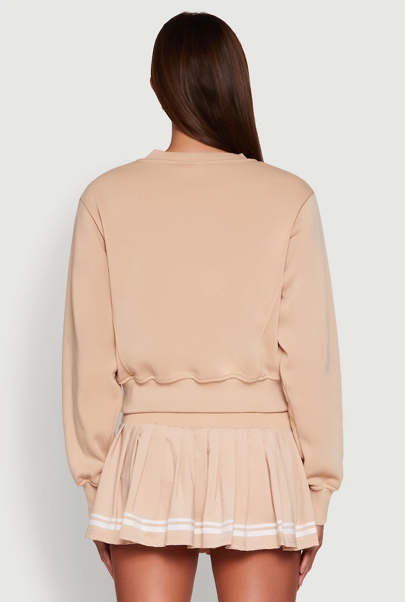 Womens Long Sleeve V Neck Sweatshirt, Beige, Size L