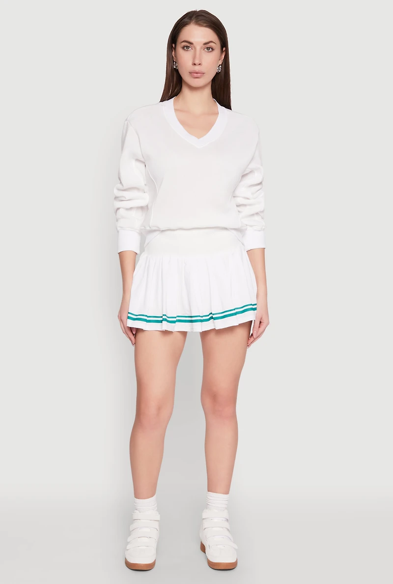 Womens Long Sleeve V Neck Sweatshirt, White, Size L