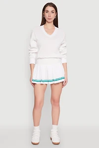 Womens Long Sleeve V Neck Sweatshirt, White, Size L