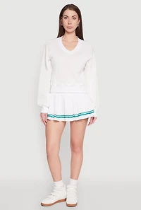 Womens Long Sleeve V Neck Sweatshirt, White, Size L