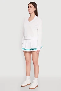 Womens Long Sleeve V Neck Sweatshirt, White, Size L