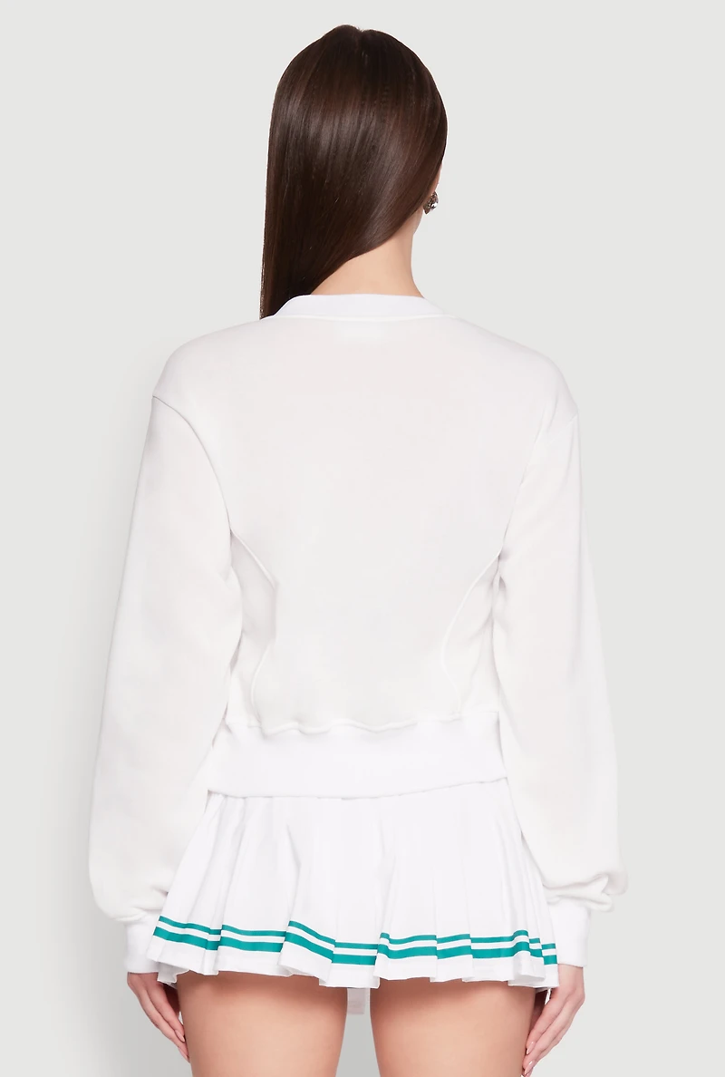 Womens Long Sleeve V Neck Sweatshirt, White, Size L