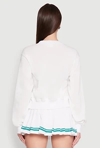 Womens Long Sleeve V Neck Sweatshirt, White, Size L