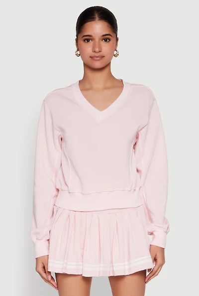 Womens Long Sleeve V Neck Sweatshirt,