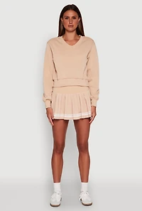 Womens Varsity Stripe High Waisted Pleated Skirt, Khaki, Size L