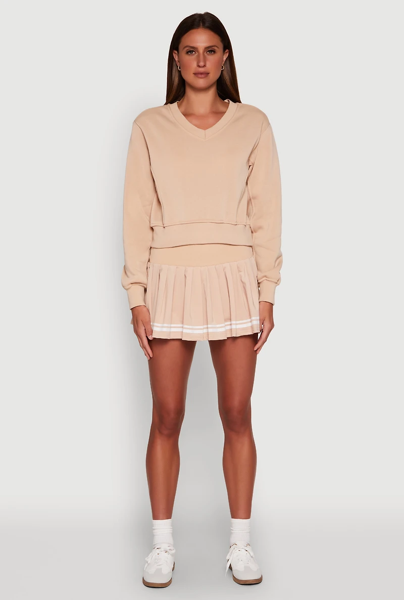 Womens Varsity Stripe High Waisted Pleated Skirt,