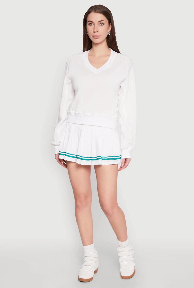 Womens Varsity Stripe High Waisted Pleated Skirt, White, Size M