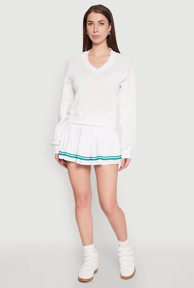 Womens Varsity Stripe High Waisted Pleated Skirt, White,