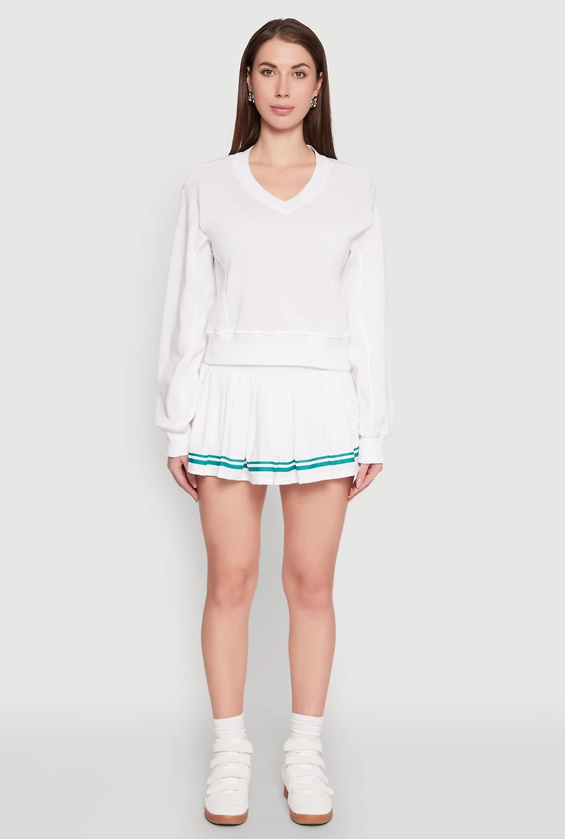 Womens Varsity Stripe High Waisted Pleated Skirt, White, Size XL