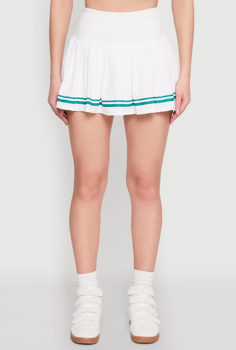 Womens Varsity Stripe High Waisted Pleated Skirt, White, Size XL