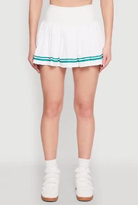 Womens Varsity Stripe High Waisted Pleated Skirt, White, Size XL