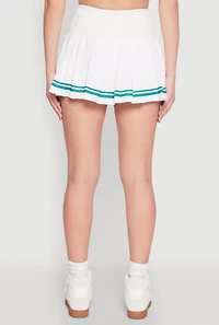 Womens Varsity Stripe High Waisted Pleated Skirt, White, Size XL