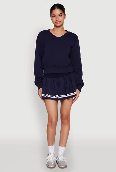 Womens Varsity Stripe High Waisted Pleated Skirt, Blue, Size S