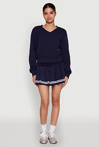 Womens Varsity Stripe High Waisted Pleated Skirt, Blue, Size S