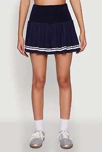 Womens Varsity Stripe High Waisted Pleated Skirt, Blue, Size S