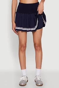 Womens Varsity Stripe High Waisted Pleated Skirt, Blue, Size S